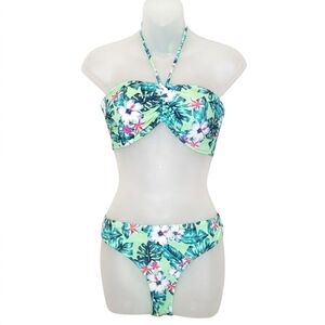 NWT St. Bernard Dunnes Stores Hibiscus Floral Bandeau Bikini Set Mint Green